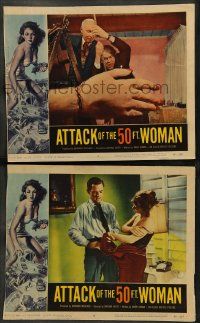 9r857 ATTACK OF THE 50 FT WOMAN 2 LCs '58 enormous hand grabbing car + Hayes undressing!