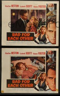 9r642 BAD FOR EACH OTHER 4 LCs '53 Charlton Heston & sexy bad girl Lizabeth Scott in border art!