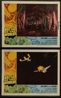 9r085 BATTLE OF THE WORLDS 8 LCs '63 cool sci-fi, image of astronauts in flying saucer!