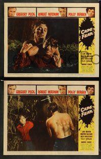9r531 CAPE FEAR 7 LCs '62 Gregory Peck, Robert Mitchum, Polly Bergen, classic film noir!