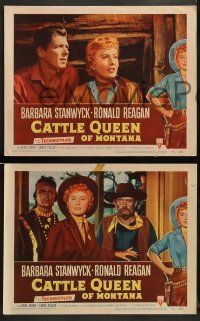 9r782 CATTLE QUEEN OF MONTANA 3 LCs '54 action images of Native Americans, cowgirl Barbara Stanwyck!