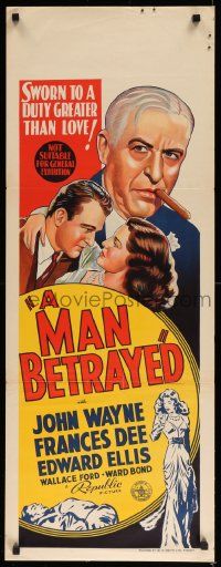 9t034 MAN BETRAYED long Aust daybill '41 John Wayne investigates murder & falls for Frances Dee!