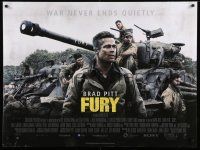 9t423 FURY DS British quad '14 great image of soldier Brad Pitt, war never ends quietly!