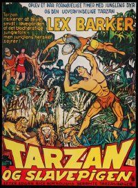 9t219 TARZAN & THE SLAVE GIRL Danish R70s art of Lex Barker fighting off invaders!