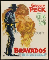 9t755 BRAVADOS French 18x22 '58 cowboy Gregory Peck with gun & sexy Joan Collins by Boris Grinsson