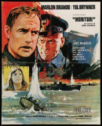 9t795 MORITURI French 17x21 '65 art of Marlon Brando & Nazi captain Yul Brynner, The Saboteur!