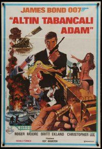 9t371 MAN WITH THE GOLDEN GUN Turkish '74 art of Roger Moore as James Bond by Robert McGinnis!