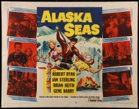 9w380 ALASKA SEAS style A 1/2sh '54 cool art of Robert Ryan attacking man with harpoon!