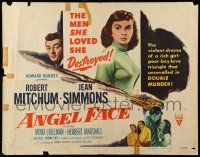 9w387 ANGEL FACE style B 1/2sh '53 Robert Mitchum, Jean Simmons, Otto Preminger, Howard Hughes!