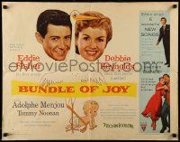 9w458 BUNDLE OF JOY style B 1/2sh '57 Debbie Reynolds, Eddie Fisher, Adolphe Menjou, stork!