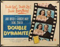 9w523 DOUBLE DYNAMITE style A 1/2sh '51 art of Groucho Marx & sexy Jane Russell on film strip!