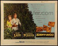 9w849 SANTIAGO 1/2sh '56 artwork of Alan Ladd with gun & Rossana Podesta in the jungle!