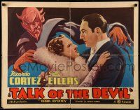 9w902 TALK OF THE DEVIL 1/2sh '37 cool art of Ricardo Cortez, Sally Eilers & Devil head!