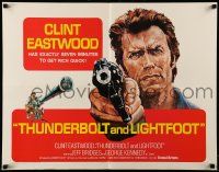9w927 THUNDERBOLT & LIGHTFOOT int'l 1/2sh '74 artwork of Clint Eastwood with HUGE gun!