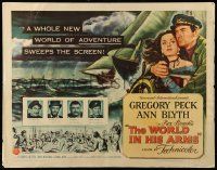 9w990 WORLD IN HIS ARMS style B 1/2sh '52 art of Gregory Peck, Ann Blyth, from Rex Beach novel!