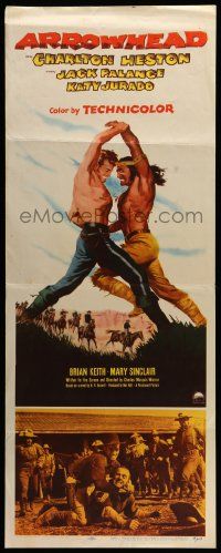 9w016 ARROWHEAD insert '53 art of Charlton Heston fighting Native American Jack Palance!