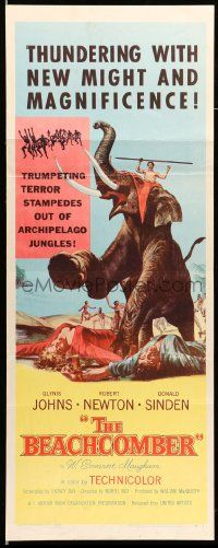 9w021 BEACHCOMBER insert '55 Glynis Johns & Robert Newton, wild elephant stampede art!