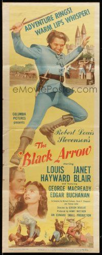9w026 BLACK ARROW insert '48 Louis Hayward, Janet Blair, Robert Louis Stevenson