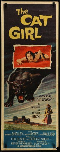 9w039 CAT GIRL insert '57 cool black panther & sexy girl art, to caress her is to tempt DEATH!