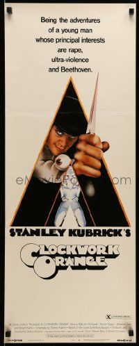 9w048 CLOCKWORK ORANGE insert '72 Stanley Kubrick classic, Philip Castle art of Malcolm McDowell!