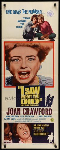 9w124 I SAW WHAT YOU DID insert '65 Joan Crawford, William Castle, you may be the next target!