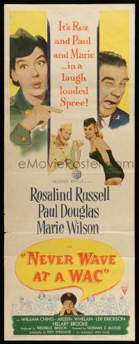 9w177 NEVER WAVE AT A WAC insert '53 sexy Rosalind Russell & Marie Wilson, Paul Douglas!