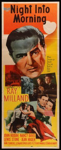 9w180 NIGHT INTO MORNING insert '51 great dramatic art of alcoholic Ray Milland & family!
