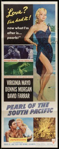9w197 PEARL OF THE SOUTH PACIFIC insert '55 art of sexy Virginia Mayo in sarong & Dennis Morgan!