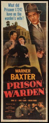 9w208 PRISON WARDEN insert '49 Warner Baxter with gun, Anna Lee in trouble!