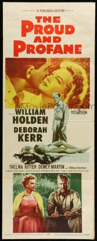 9w211 PROUD & PROFANE insert '56 romantic close up of William Holden & Deborah Kerr and more!