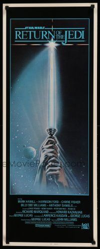 9w222 RETURN OF THE JEDI int'l insert '83 George Lucas, art of hands holding lightsaber by Reamer!