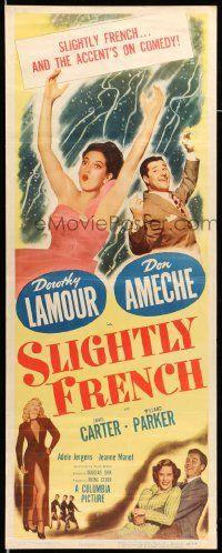 9w254 SLIGHTLY FRENCH insert '48 great image of pretty Dorothy Lamour & Don Ameche falling!