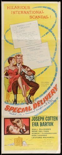 9w265 SPECIAL DELIVERY insert '55 Cotten & Eva Bartok in a hilarious international scandal!