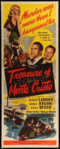9w311 TREASURE OF MONTE CRISTO insert '49 misleading titled San Francisco film noir!