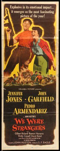 9w338 WE WERE STRANGERS insert '49 art of Jennifer Jones & John Garfield, directed by John Huston