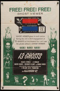 9y011 13 GHOSTS 1sh '60 William Castle, great art of all the spooks, Ghost Viewer!