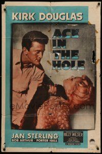 9y016 ACE IN THE HOLE 1sh '51 Billy Wilder classic, c/u of Kirk Douglas choking Jan Sterling!
