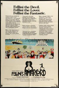 9y033 AMARCORD 1sh '74 Federico Fellini classic comedy, art by Giuliano Geleng!