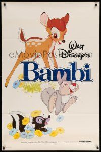 9y058 BAMBI 1sh R82 Walt Disney cartoon deer classic, great art with Thumper & Flower!