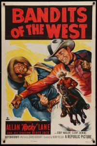 9y059 BANDITS OF THE WEST 1sh '53 Allan Rocky Lane & his stallion Black Jack, cool western art!