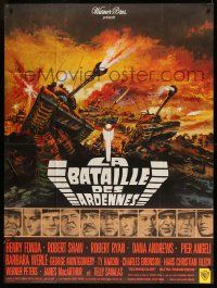 9z750 BATTLE OF THE BULGE French 1p '66 Henry Fonda, Robert Shaw, cool World War II tank art!