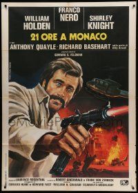 9z243 21 HOURS AT MUNICH Italian 1p '77 great Piovano artwork of Franco Nero shooting gun!