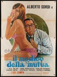 9z165 BE SICK... IT'S FREE Italian 2p '68 art of doctor Alberto Sordi examining near-naked girl!