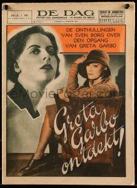 9z014 DE DAG Belgian magazine August 27, 1938 great cover image of sexy Greta Garbo!