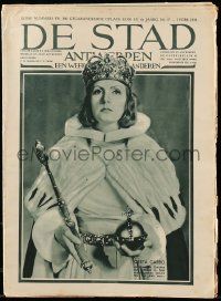 9z016 DE STAD Belgian magazine February 2, 1934 great cover image of Greta Garbo as Queen Christina!