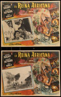 9z489 AFRICAN QUEEN 2 Mexican LCs '52 different border art of Humphrey Bogart & Katharine Hepburn!
