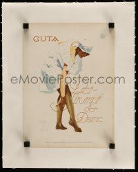 9z026 GUTA linen 9x12 German advertising poster '26 Ludwig Hohlwein art of woman adjusting nylons!
