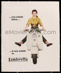 9z034 LAMBRETTA linen 10x12 Italian advertising poster '50s pretty smiling girl on motor scooter!