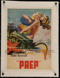9z035 PREP CREMA MEDICATA linen 10x14 Italian advertising poster '50s sexy mermaid art by Ferrante!