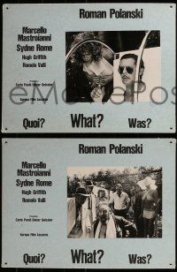 9z066 WHAT 5 Swiss LCs '72 Marcello Mastroianni, Hugh Griffith, Roman Polanski comedy!